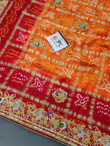 KcPc Mahajani Trending Pure Gaji Silk Bandhani Zardoji Ghatchola Chunri Pila Odhna (Red Orange)