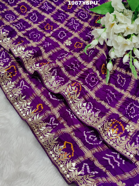 KcPc New special Gaji silk Bandhani  Beautiful Gota patti Work Saree RG