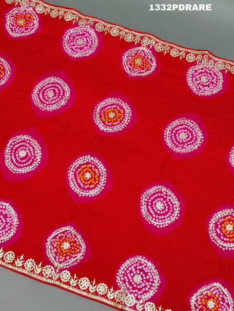 KcPc New Gaji silk Handmade Laddu Bandhej Beautiful Gota patti Work Dupatta RG