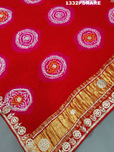KcPc New Gaji silk Handmade Laddu Bandhej Beautiful Gota patti Work Dupatta AMT