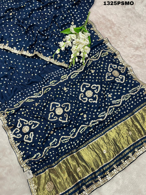 KcPc New Pure Modal Gaji Silk Ekdana Bandhej Gotapatti Work Saree AMT