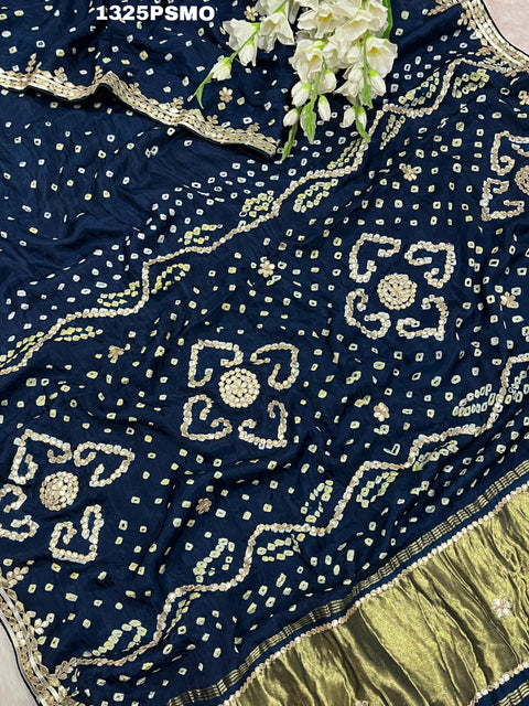 KcPc New Pure Modal Gaji Silk Ekdana Bandhej Gotapatti Work Saree AMT