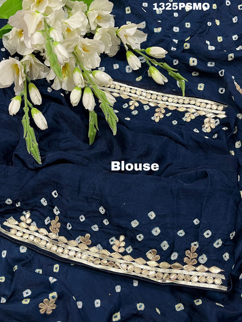 KcPc New Pure Modal Gaji Silk Ekdana Bandhej Gotapatti Work Saree AMT