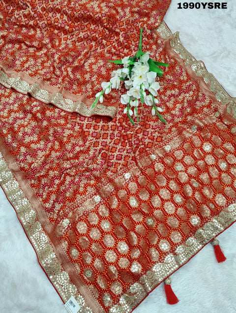 KcPc Pure khaddi Georgette Neem Zari bandhani Gotapatti With Zari Weaving Saree AMT