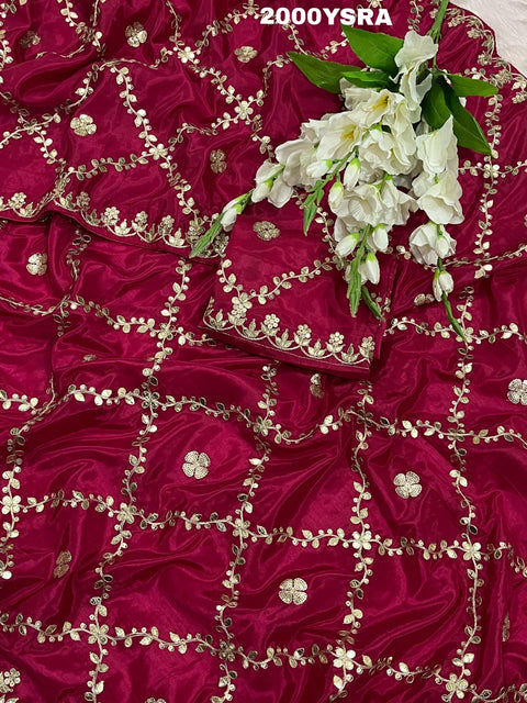 KcPc New Pure Modal Gaji Silk Bollywood Style Gotapatti work Saree AMT