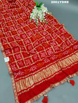 by red and silver bandhani silk dupatta kcpc
