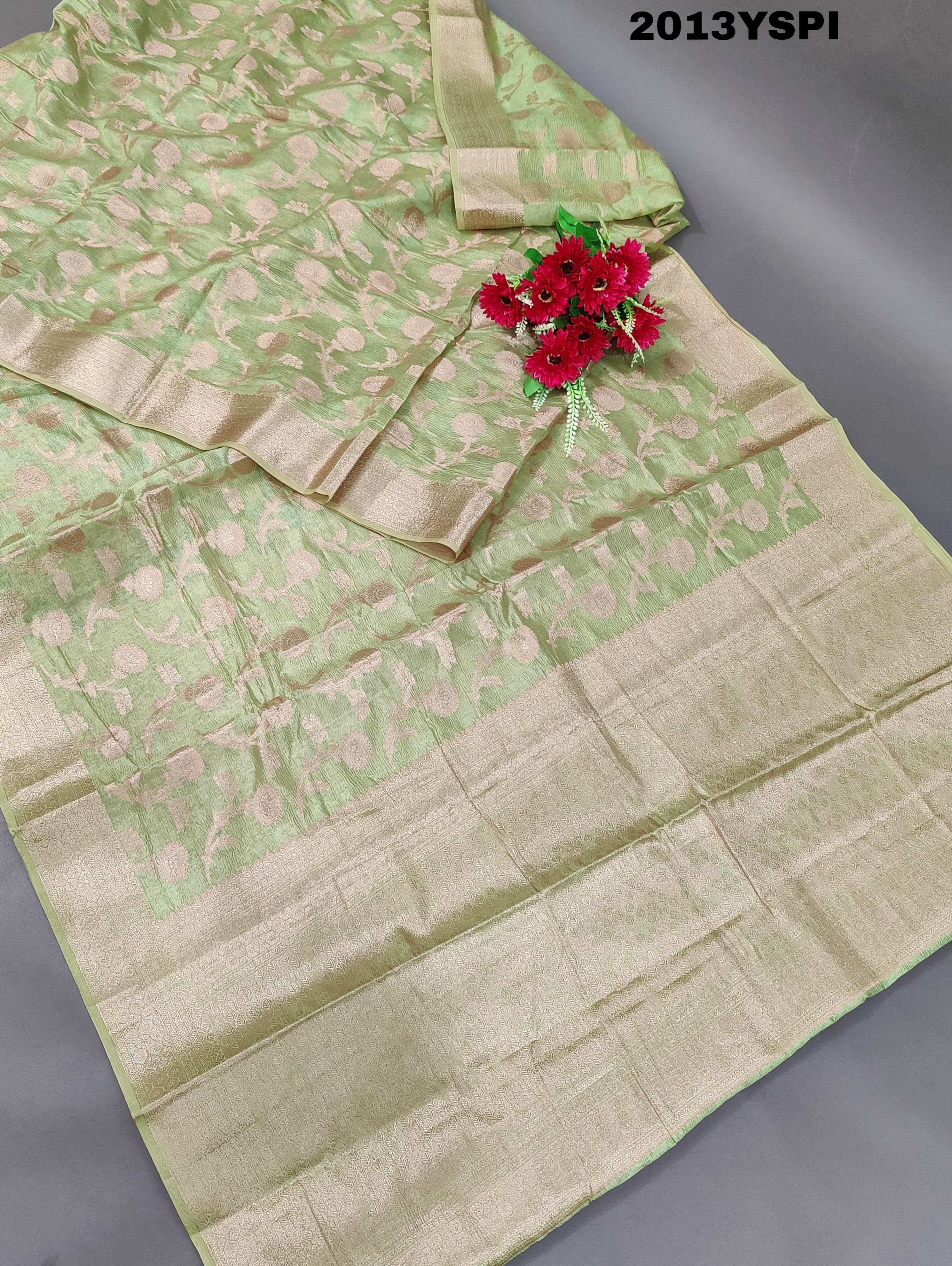 A Banarsi Zari weaving saree in peach color 