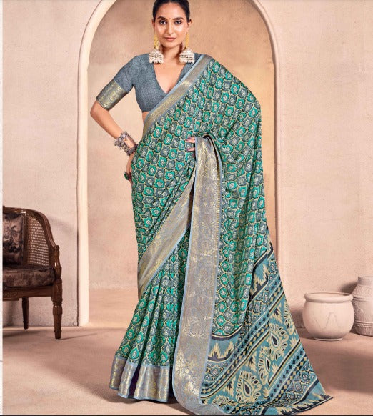 KcPc New SpecialGeorgettePatola Style With Hand print Work saree