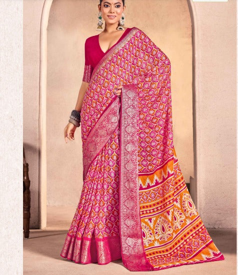 KcPc New Georgette  Patola Style With Hand print Work saree