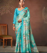 Asky blue chiffon saree with a floral print 