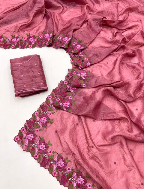 KcPc New beautiful tissue silk Bollywood Style with Kashida work saree VJT