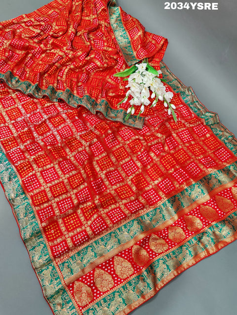 KcPc New Gaji Silk Bandhani Style With Tifli Work Saree RG