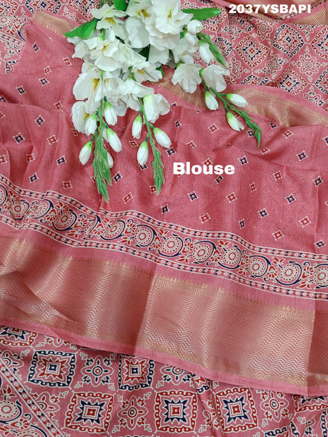 KcPc New Beautiful Cotton silk Ajrakh style With Ajrakh HandPrint Work Saree STL