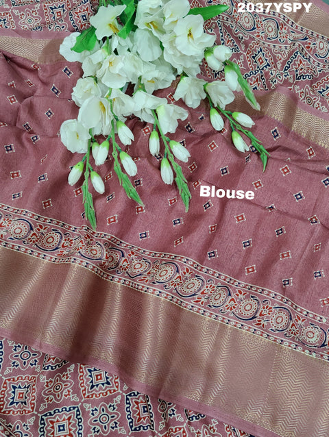 KcPc Beautiful Cotton silk Ajrakh style With Ajrakh HandPrint Work Saree STL