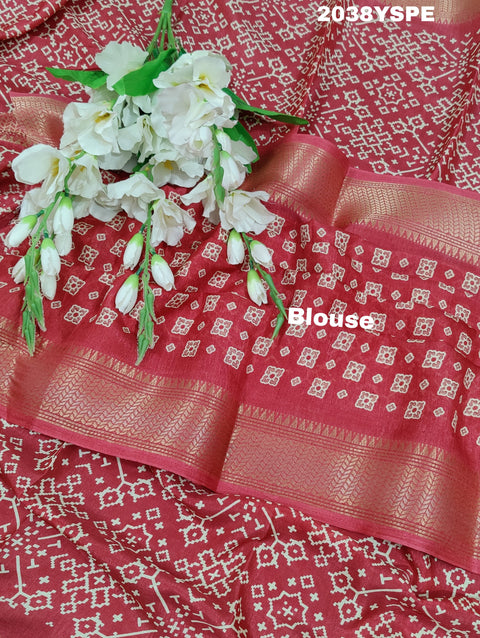 KcPc New Cotton silk Ajrakh style With Ajrakh HandPrint Work Saree STL