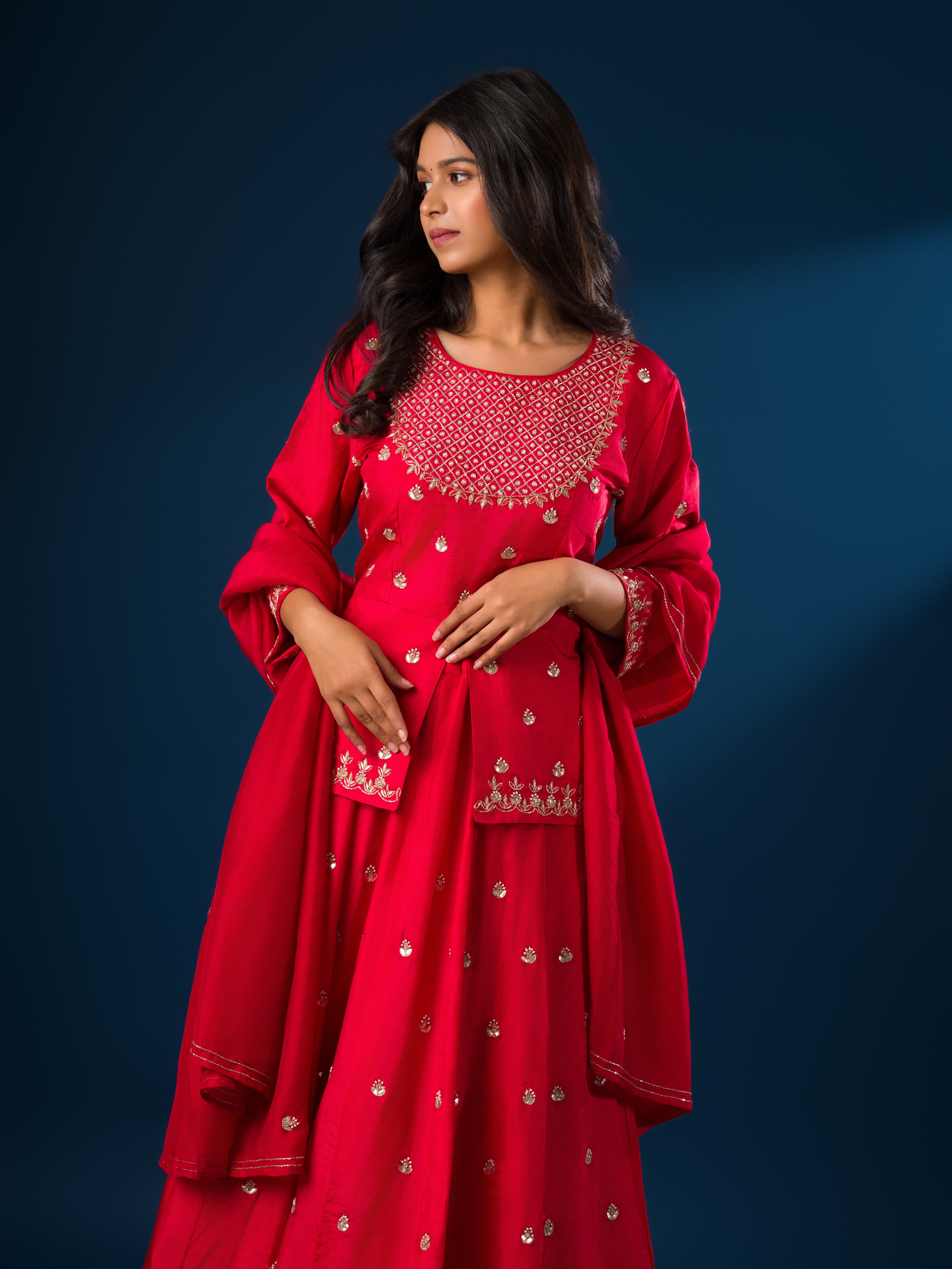 KcPc New Chinon crap Silk Zardoji Handwork indo western Dress MUL