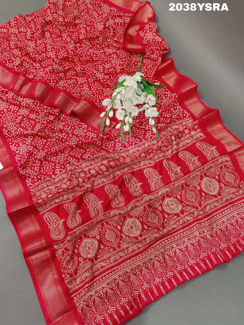 KcPc New Special Cotton silk Ajrakh style With Ajrakh HandPrint Work Saree STL