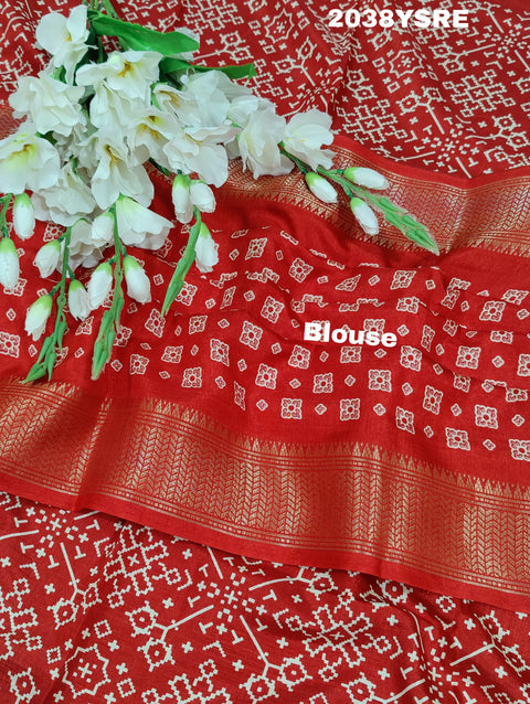 KcPc New latest Cotton silk Ajrakh style With Ajrakh HandPrint Work Saree STL