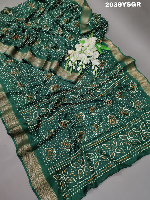 KcPc New Beautiful  Cotton silk Ajrakh style With Ajrakh HandPrint Work Saree STL