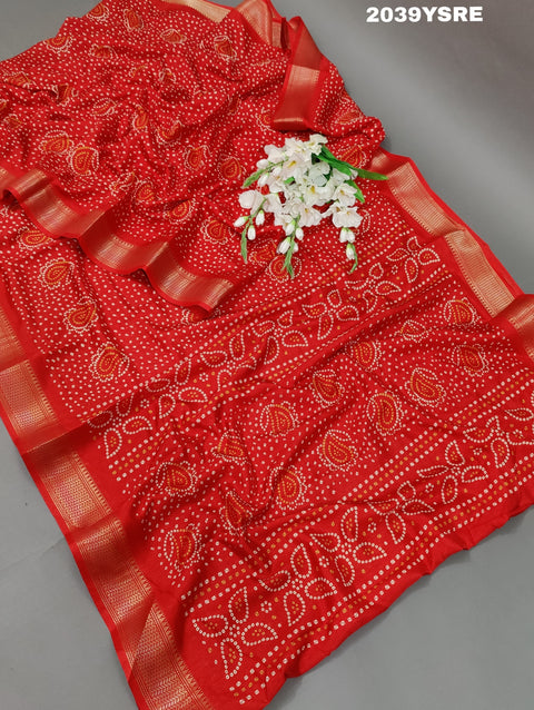 KcPc New Cotton silk Ajrakh style With Ajrakh HandPrint Work Saree STL