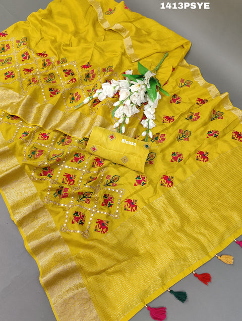 KcPc New Dola Silk Patola embroidery Style With Mirror Work Saree ant