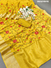  Munga Silk Embroidery Style With Karosiya Hand Work Saree in yellow colour