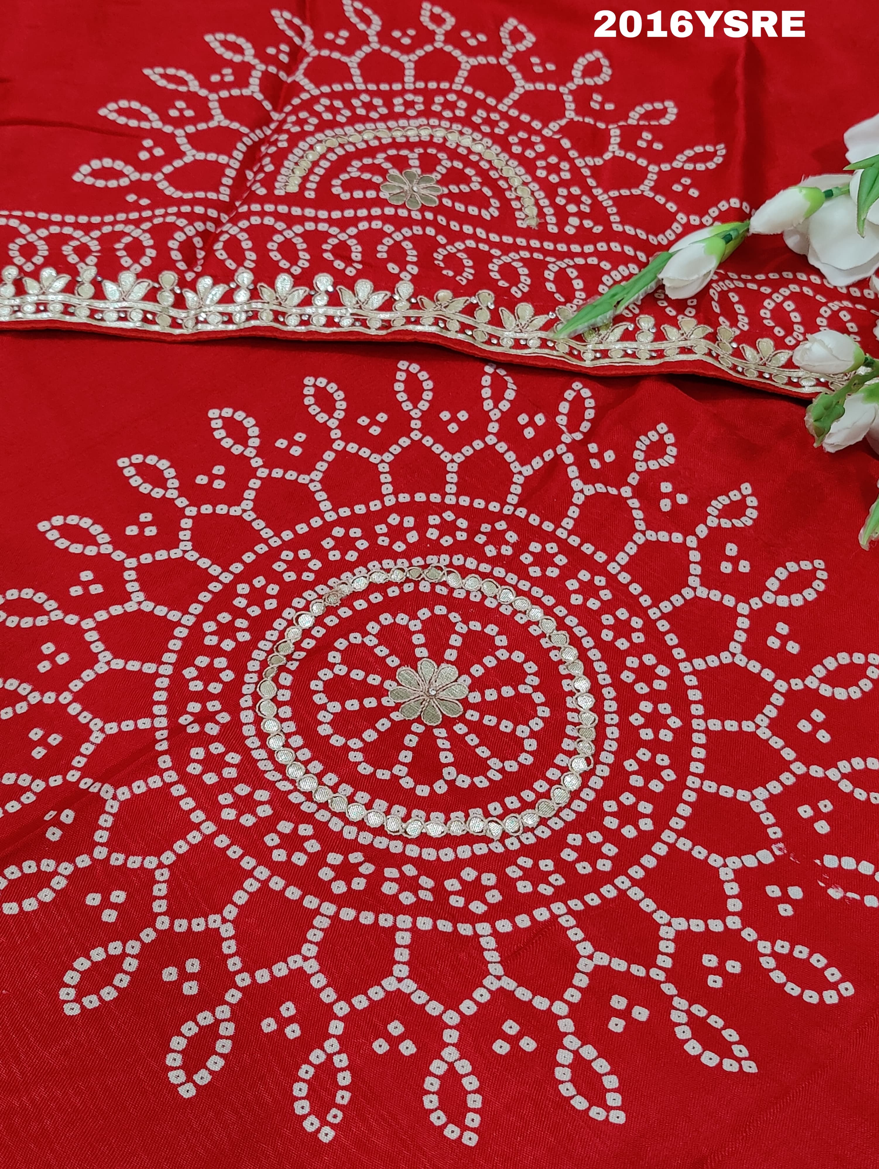 Gaji Silk Fabiana Style With Gota patti Work Saree in red colour