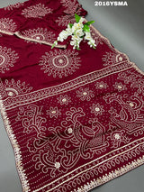  Gaji Silk Fabiana Style With Gota patti Work Saree in wine colour 