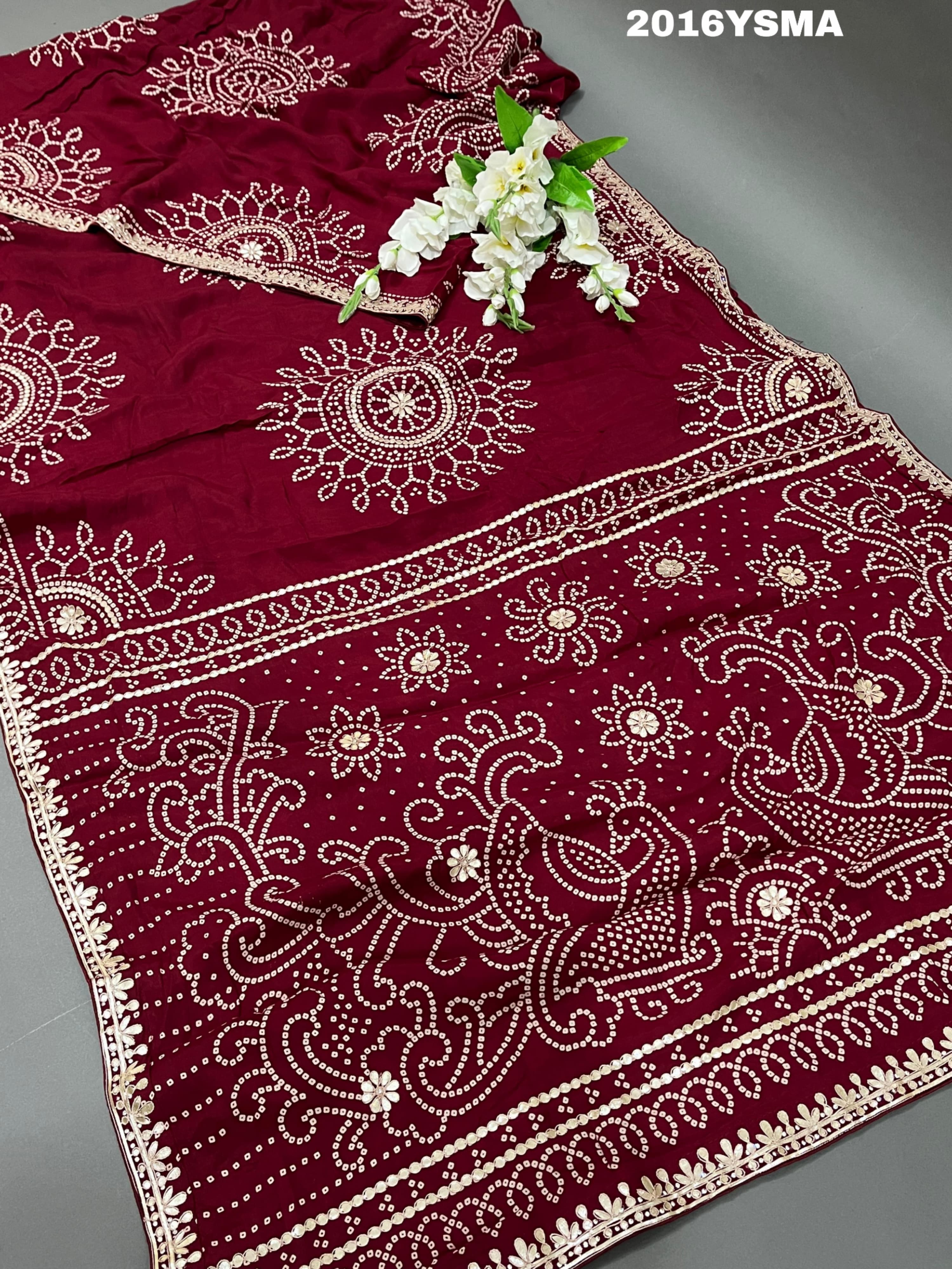  Gaji Silk Fabiana Style With Gota patti Work Saree in wine colour 