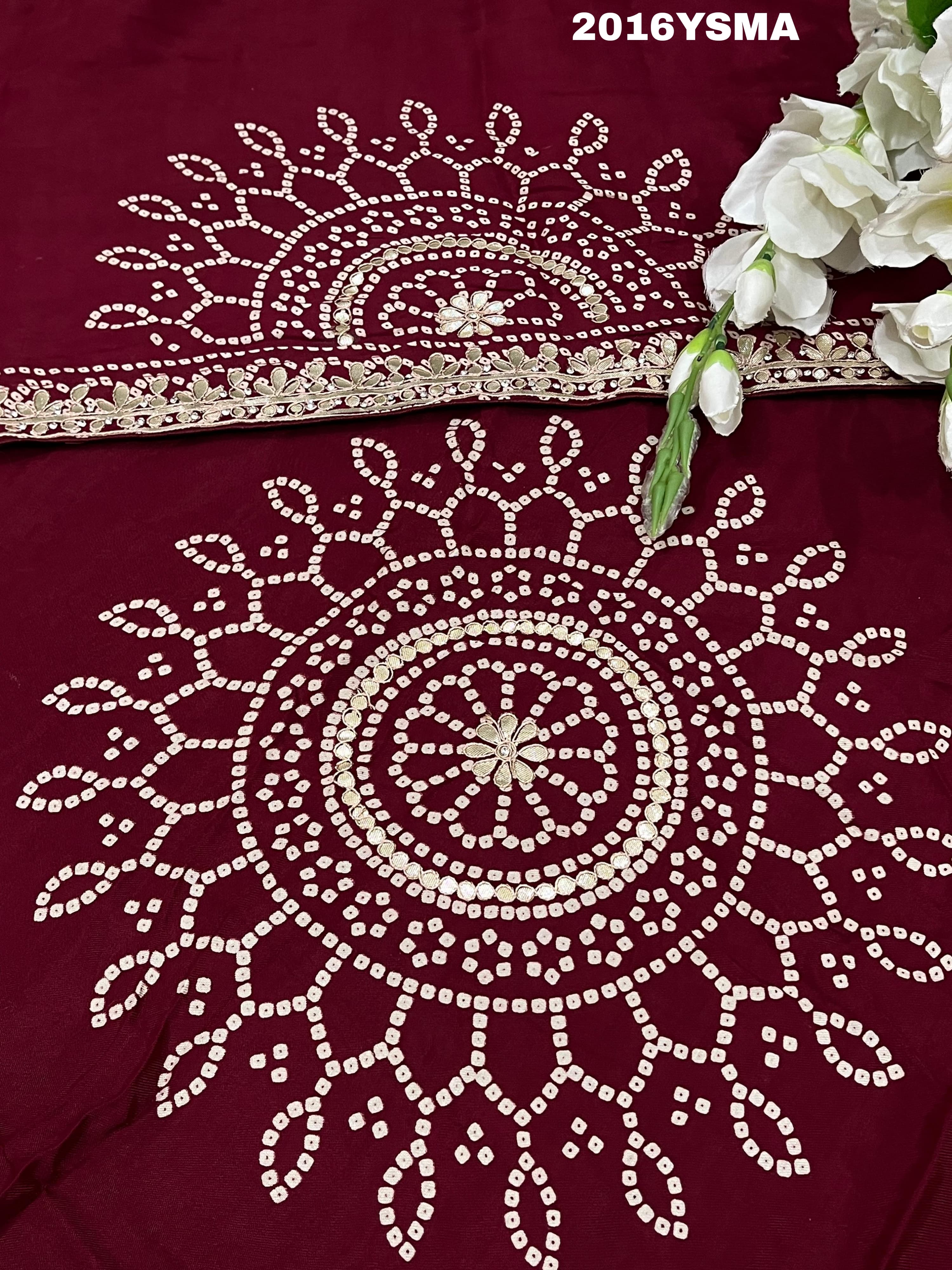  Gaji Silk Fabiana Style With Gota patti Work Saree in wine colour 