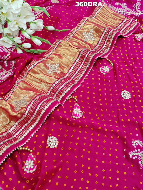 KcPc New Pure Gaji Silk Bandhani Ghatchola Gotapatti Work Bridal Style Dupatta