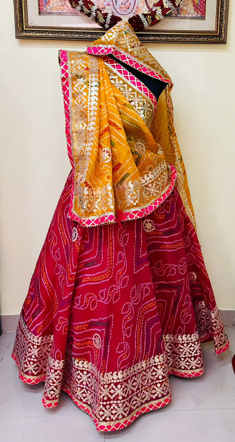 KcPc New beautiful  Pure Kota Doria Bandhej Gottapatti Lehenga KML