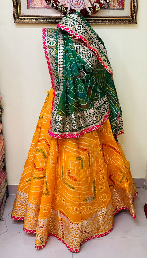 KcPc New special Pure Kota Doria Bandhej Gotta Patti Lehenga KML