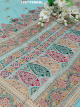 Pashmina Silk Traditional ModernPrinted Style Saree ice blue colour