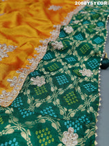  Silk Bandhani Style With Gota Patti Work Saree in yellow colour