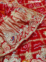 Gaji Silk Ghatchola Bandhej Style With Jaipuri Gotapatti Work Saree