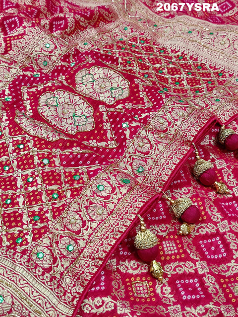 KcPc New Pure Gorgette Bandhani  Style With Kalkata Zardoji Work Saree MOH