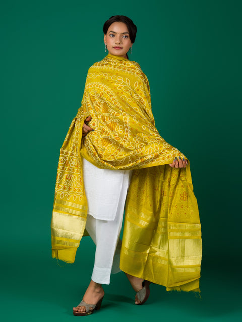 Kcpc New Cotton fabric Bandhani Style With Casual Wear Yellow Dupatta RAY