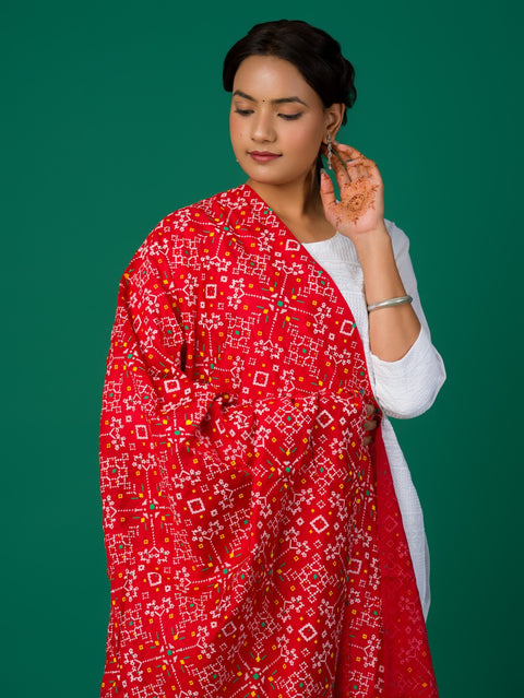 KcPc New Cotton silk Gaji style With Patola handprint work Dupatta RAY