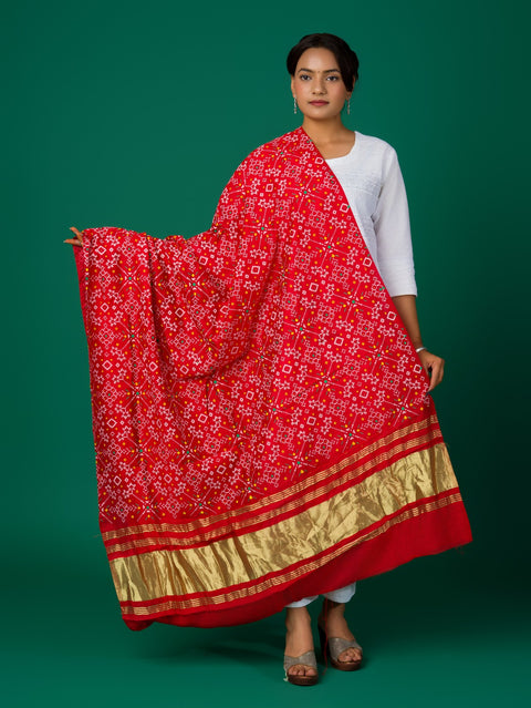 KcPc New Cotton silk Gaji style With Patola handprint work Dupatta RAY