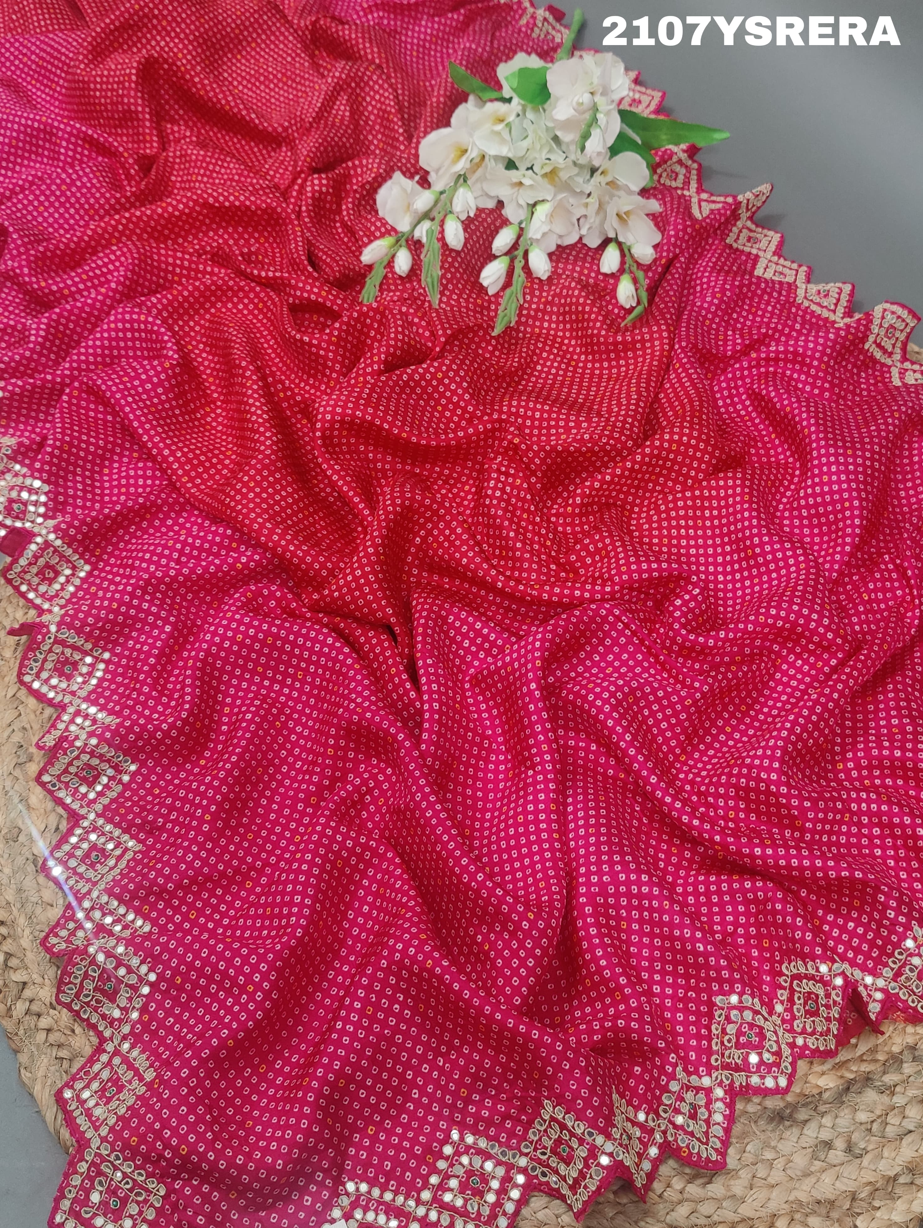 Modal silk Bandhani With Zardoji Gotapatti Work Saree in red colour