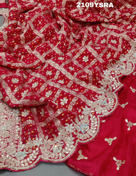 KcPc New Pure Khadi Georgette Bandhani With Kolkata Zardoji Work Saree ANT