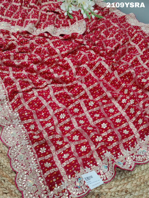 KcPc New Pure Khadi Georgette Bandhani With Kolkata Zardoji Work Saree ANT