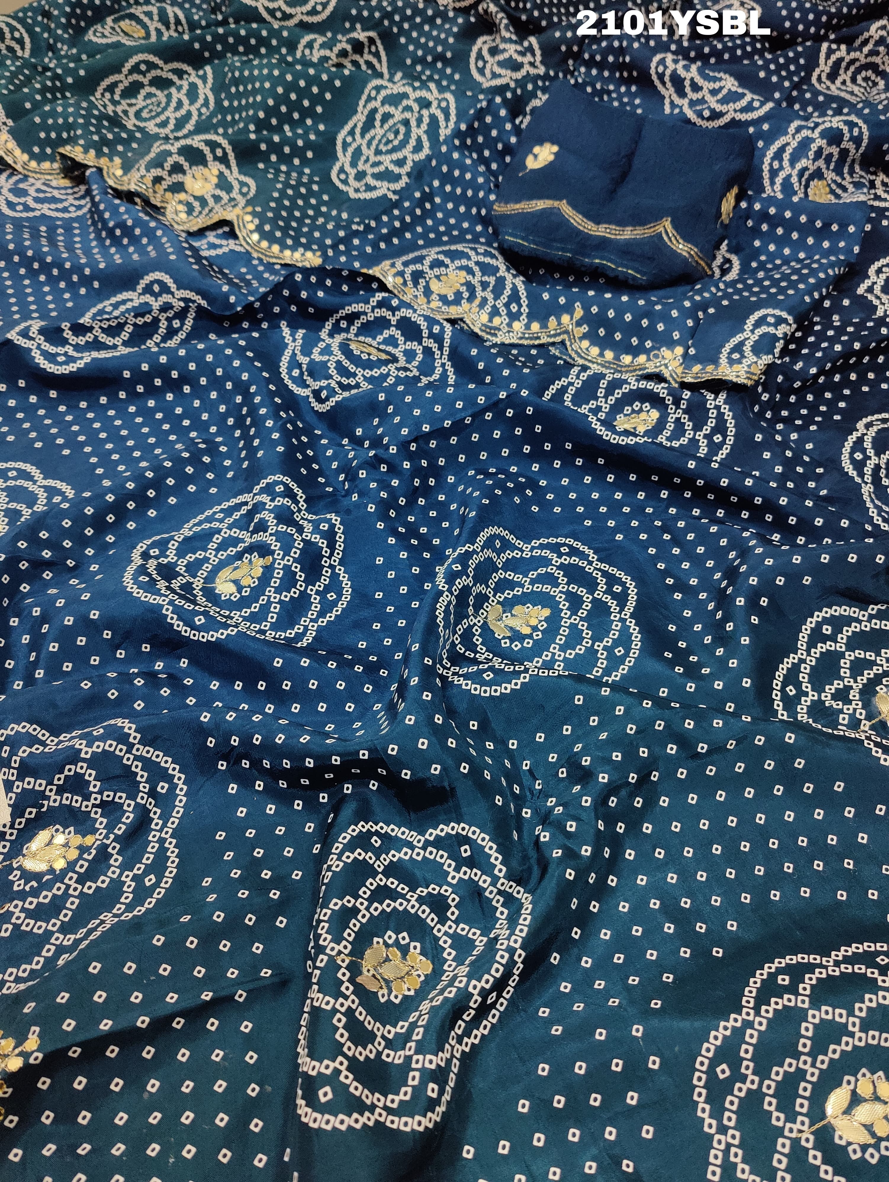  Modal Silk Bandhani With Pitan Gotapatti Worksaree in blue colour