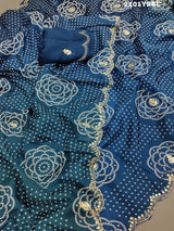  Modal Silk Bandhani With Pitan Gotapatti Worksaree in blue colour