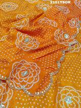  Silk Bandhani With Pitan Gotapatti Worksareein yellow colour