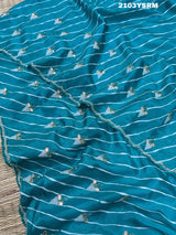 Ablue and white Dola silk saree with pearl embellishments and gota work 