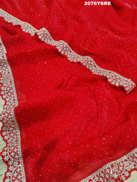 KcPc New Pure Satin Silk Bridal Style With Gotapatti Work Saree MK