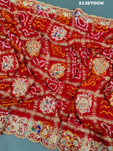 KcPc Ethnic Pure Gaji Silk Bandhani Ghatchola Chunri Pila Odhna in Zardoji Handwork ChunriMNL