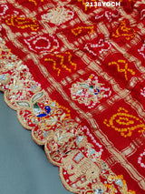 KcPc Ethnic Pure Gaji Silk Bandhani Ghatchola Chunri Pila Odhna in Zardoji Handwork ChunriMNL